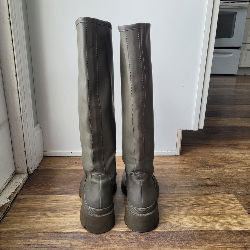 ZARA Women Olive Green Knee High Platform Chunky Sole Rain Boots Size 7.5/Eu 38 - Picture 5 of 13